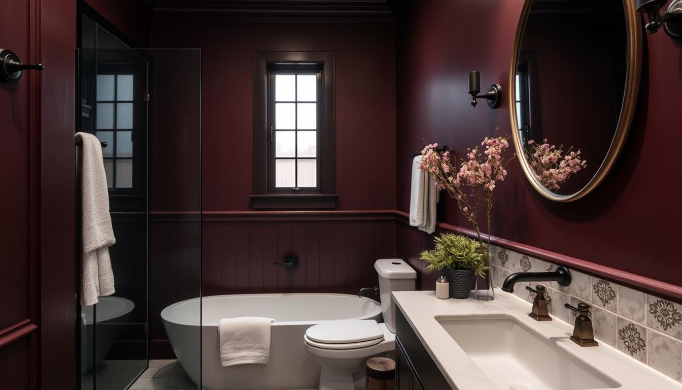 14 Dark Feminine Bathroom Decor Ideas for a Bold and Unique Look A dark aesthetic decor can make your bathroom look elegant and sophisticated. The dark feminine style uses bold, rich colors and luxurious textures. This creates a bathroom that feels refined and welcoming. 14 Dark Feminine Bathroom Decor Ideas for a Bold and Unique Look a dimly lit bathroom with dark tiles, black and gold fixtures, a clawfoot bathtub, and gothic-inspired decor The dark feminine aesthetic is great for a dramatic and cozy bathroom. With the right mix of design ideas, you can make your bathroom both relaxing and refreshing. Whether you're redoing your whole bathroom or just a few parts, the dark feminine style is worth exploring. Key Takeaways Dark feminine bathroom decor can add a touch of elegance and sophistication to the space Embracing bold, rich colors and luxurious textures is key to creating a unique look Feminine bathroom styles can create a dramatic and intimate ambiance The dark feminine aesthetic is perfect for those who want to create a relaxing and rejuvenating space Combining bathroom design ideas, dark aesthetic decor, and feminine bathroom styles can create a unique and inviting atmosphere Updating a few elements with the dark feminine style can make a big impact on the overall look and feel of the bathroom Understanding the Dark Feminine Aesthetic in Bathroom Design To create a bathroom that embodies the dark feminine style, it's key to know its origins and elements. This style is about mystery, elegance, and sophistication. You can achieve this with luxurious decor, unique designs, and bold ideas. The dark feminine aesthetic uses dark colors, rich textures, and bold patterns. It's great for those who want a dramatic and intimate bathroom. Adding velvet, metallic accents, and natural stone brings depth and luxury. luxurious bathroom decor a luxurious bathroom with dark feminine touches, featuring elegant chandelier lighting, deep purple walls, ornate gold accents, a large freestanding bathtub, and plush velvet furnishings When designing a dark feminine bathroom, consider deep colors like navy blue, emerald green, and charcoal grey. Use these for walls, floors, and ceilings for a cohesive look. Unique designs, like a freestanding tub or a statement vanity, add elegance. By using bold ideas and luxurious decor, you can make a bathroom that's both beautiful and functional. Some ideas include: Using metallic accents like gold or copper for luxury Adding natural textures like wood or stone for warmth Introducing bold patterns like stripes or florals for interest The goal of a dark feminine bathroom is to be both dramatic and intimate. With luxurious decor, unique designs, and bold ideas, you can create a perfect space for relaxation and self-care. Essential Color Palettes for Dark Feminine Bathrooms Choosing the right colors is key for a dark feminine bathroom. Dark colors add drama and sophistication. Lighter accents bring elegance and refinement. Mix rich colors like black, navy, and purple with lighter shades for a welcoming space. Metallic colors are a must in dark feminine bathrooms. They add luxury and glamour. Use gold, bronze, and copper in fixtures, hardware, and accessories. This creates a cohesive look in the bathroom. dark color schemes Dark moody bathroom with rich burgundy walls, matte black fixtures, and accents of antique brass. To balance dark colors, add lighter accents. Use white or light-colored tiles, marble, or porcelain. Greenery or botanical elements also add natural beauty and contrast. This makes your bathroom both dramatic and elegant, showing off your style. Here are some popular color palettes for dark feminine bathrooms: Deep blues and purples, paired with gold or bronze accents Rich blacks and whites, paired with copper or silver accents Dark greens and blues, paired with natural stone or wood accents These palettes help create a unique, dramatic look. By using dark colors, feminine touches, and metallic accents, your bathroom will be both stunning and practical. Luxurious Materials and Textures to Create Dark Feminine Appeal Designing a bathroom with a dark feminine look means using luxurious materials and textures. This adds opulence and sophistication. Velvet, plush fabrics, metallic accents, and natural stone elements can make the space more interesting. They help create a welcoming atmosphere that shows off your style. Adding luxurious materials can make your bathroom look and feel better. Velvet and plush fabrics for towels and robes bring elegance. Metallic accents, like gold or copper, add glamour. Natural stone, like marble or granite, brings warmth and coziness. luxurious bathroom materials luxurious bathroom materials: sumptuous velvet curtains, decadent marble vanity, elegant brass fixtures, luminous gold leaf accents, plush sheepskin rug, shimmering glass mosaic tiles Using natural stone elements, like marble or granite, for countertops and flooring Incorporating metallic accents and fixtures, such as gold or copper, into lighting and hardware Adding velvet and plush fabrics, like towels and robes, for elegance and sophistication By using these materials and textures, you can make a bathroom that's both beautiful and practical. It's perfect for relaxing after a long day. Lighting Solutions for Dark Feminine Bathroom Decor Ideas Unique bathroom lighting is key to a dramatic and inviting bathroom. Use dimmable lights, LED strips, and decorative fixtures to create light and shadow. This balance adds depth and visual interest. A good feminine bathroom lighting plan can greatly improve the space's look. Here are some ideas: Use table lamps or floor lamps with ornate details to add elegance Install LED strips under the vanity or along the edges for a warm glow Hang a stunning chandelier or pendant light above the bathtub or shower These unique bathroom lighting solutions can make your dark bathroom decor both dramatic and inviting. Balance light and dark for depth and interest. Don't hesitate to try different feminine bathroom lighting options to find the perfect fit. unique bathroom lighting Ornate chandelier with cascading crystals hovering above large black claw-foot bathtub. With creativity and planning, you can make a dark bathroom decor that's both beautiful and functional. Use unique bathroom lighting and feminine bathroom lighting ideas to create a truly unique space. Lighting Option Description Dimmable Lights Allow for adjustable lighting levels to create a range of ambiance LED Strips Provide a warm glow and can be installed under vanities or along edges Decorative Fixtures Add a touch of elegance and sophistication to the space Statement Fixtures and Hardware Selections Creating a dark feminine bathroom decor is all about statement fixtures and luxurious hardware. These elements add personality and style, making the space both beautiful and functional. It's key to pick fixtures that look good and work well. A stylish faucet can be a standout in a dark feminine bathroom. Brushed gold or matte black finishes bring sophistication. Unique handle designs add a decorative touch. Think about the look you want and pick fixtures that fit. Faucets and Handles Choose faucets with unique designs or finishes, such as brushed gold or matte black Select handles that complement the overall aesthetic, such as crystal or glass handles Consider the functionality of the fixtures, ensuring they are easy to use and maintain Mirror Choices A decorative mirror can add elegance to a dark feminine bathroom. Look for a mirror with a unique frame, like gold or silver, to match the luxurious hardware. Vanity Lighting Options Vanity lighting adds both function and style to a dark feminine bathroom. Pick lighting that matches the fixtures and hardware, like sconces or pendant lights, for a cohesive look. Incorporating Art and Wall Treatments To make a dark feminine bathroom elegant and sophisticated, add art and wall treatments that match your style. Bathroom wall decor is key to the space's feel. Choose dark feminine art with bold, mysterious, and alluring themes to spice up the walls. For luxurious bathroom accessories, the choices are vast. From fancy mirrors to stylish lighting, these items can make the space feel lavish. Here are some ideas to start: Hang a statement piece of art above the bathtub or vanity Use a mix of frame styles and sizes to add visual interest Incorporate plants or botanical elements to bring in a touch of nature By adding these elements, you can make a dark feminine bathroom that's both stunning and practical. Balance your design choices with the look you want. Don't be shy to try out different styles and themes. "The right art and wall treatments can transform a bathroom into a serene and inviting oasis." Element Description Bathroom Wall Decor Includes art, prints, and other decorative items Dark Feminine Art Features bold, mysterious, and alluring themes Luxurious Bathroom Accessories Includes ornate mirrors, decorative lighting fixtures, and more Storage and Organization with Dark Feminine Flair Creating a beautiful and functional bathroom is all about storage and organization. Dark feminine touches can be added with elegant storage, decorative containers, and smart vanity tips. These elements can make your bathroom a luxurious retreat. Choosing the right bathroom storage is key. Elegant storage solutions include decorative cabinets, shelves, and drawers. They add style and keep things handy. Elegant Storage Solutions Decorative cabinets with intricate details Shelves with ornate brackets Drawers with soft-close mechanisms They're perfect for storing small items like toiletries and accessories, adding beauty to your space. Vanity Organization Tips Keeping your vanity organized is crucial for luxury. Use trays, baskets, and other containers to stay tidy. This way, your bathroom stays beautiful and functional, showing off your style. Storage Solution Description Decorative Cabinets Add a touch of sophistication to the space while keeping essentials within reach Shelves with Ornate Brackets Provide additional storage and add a decorative touch to the space Drawers with Soft-Close Mechanisms Keep essentials within reach and add a touch of luxury to the space Botanical Elements and Natural Touches To make a dark feminine bathroom elegant and warm, think about adding botanical elements and natural touches. Natural bathroom elements like plants, flowers, and branches bring harmony and balance. Choose plants with dark leaves or flowers with a soft, exotic smell to match the dark feminine look. Choosing the right botanical bathroom decor can make your bathroom feel like a luxury retreat. Orchids, succulents, and ferns are great because they do well in low light and add a touch of dark feminine botanicals. Group plants or use a big floral arrangement to tie everything together. Don't forget to add other natural elements like reclaimed wood, stone, or shells for texture and depth. A wooden vanity or a piece of driftwood can add organic elegance. Mixing these with dark feminine botanicals makes your bathroom feel both luxurious and welcoming. Here are some ways to add natural elements to your bathroom design: Adding a living wall or vertical garden Incorporating natural stone or wood accents Using botanical-inspired artwork or prints Creating a statement piece with branches or flowers By adding these elements, you can make a dark feminine bathroom that's a true sanctuary. It's a place that combines elegance, sophistication, and a deep connection to nature. Conclusion: Creating Your Perfect Dark Feminine Sanctuary Starting your journey to make your bathroom a dark feminine sanctuary is exciting. It's all about finding the right mix of looks and usefulness. Choose luxurious materials and deep colors, but also think about how you'll use the space. Adding thoughtful storage and personal touches makes your space both beautiful and practical. This way, you can enjoy a bathroom that looks great and works well. Draw inspiration from nature by adding plants and natural textures. This brings calm and balance to your dark feminine bathroom. Show off your style with unique fixtures, art, and lighting that speaks to you. The dark feminine bathroom is a place of luxury and escape. It can become a sanctuary that cares for your body and soul. It's a peaceful haven in the midst of daily stress. FAQ What is the dark feminine aesthetic in bathroom design? The dark feminine aesthetic in bathroom design is all about bold, rich colors and luxurious textures. It creates a space that feels elegant and sophisticated. This style uses moody, dark colors and luxurious materials to make a bathroom feel cozy and inviting. What are the key elements of the dark feminine style in bathrooms? Key elements include deep, moody colors like blacks, blues, and purples. Plush fabrics like velvet are also used. Metallic accents and natural stone add depth and texture. How can I choose the right color palette for a dark feminine bathroom? Choose a color palette that balances dark, moody colors with lighter accents. Deep blues or greens paired with metallic gold or silver are popular. Rich purples and blacks with blush or ivory accents also work well. The goal is a cohesive, luxurious look. What types of lighting solutions work best in a dark feminine bathroom? Lighting is key in a dark feminine bathroom. Dimmable lights, LED strips, and decorative fixtures create pools of light and shadow. This enhances the moody, atmospheric feel. It's important to balance light and dark for depth and interest. How can I incorporate botanical elements and natural touches into a dark feminine bathroom? Adding botanical elements and natural touches brings warmth and balance. Consider plants, flowers, or other natural elements. Choose plants that complement the dark color palette for a harmonious atmosphere. What types of statement fixtures and hardware should I look for in a dark feminine bathroom? Look for statement fixtures and hardware that are both functional and decorative. Choose faucets, handles, mirrors, and vanity lighting that feel luxurious and elegant. They should complement the dark feminine aesthetic of the space.