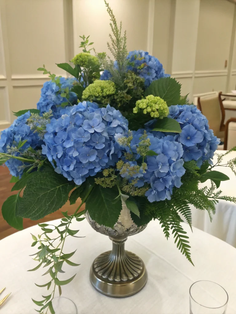 blue hydrangea centerpiece ideas wedding