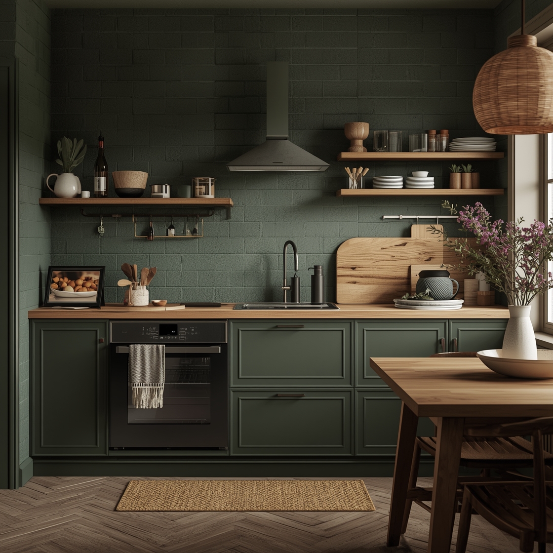 Dark Green Kitchen Interior