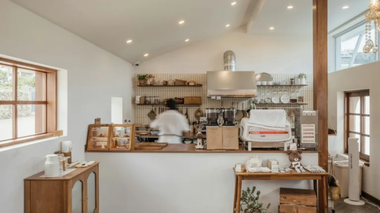 a kitchen with a lot of counter space in it