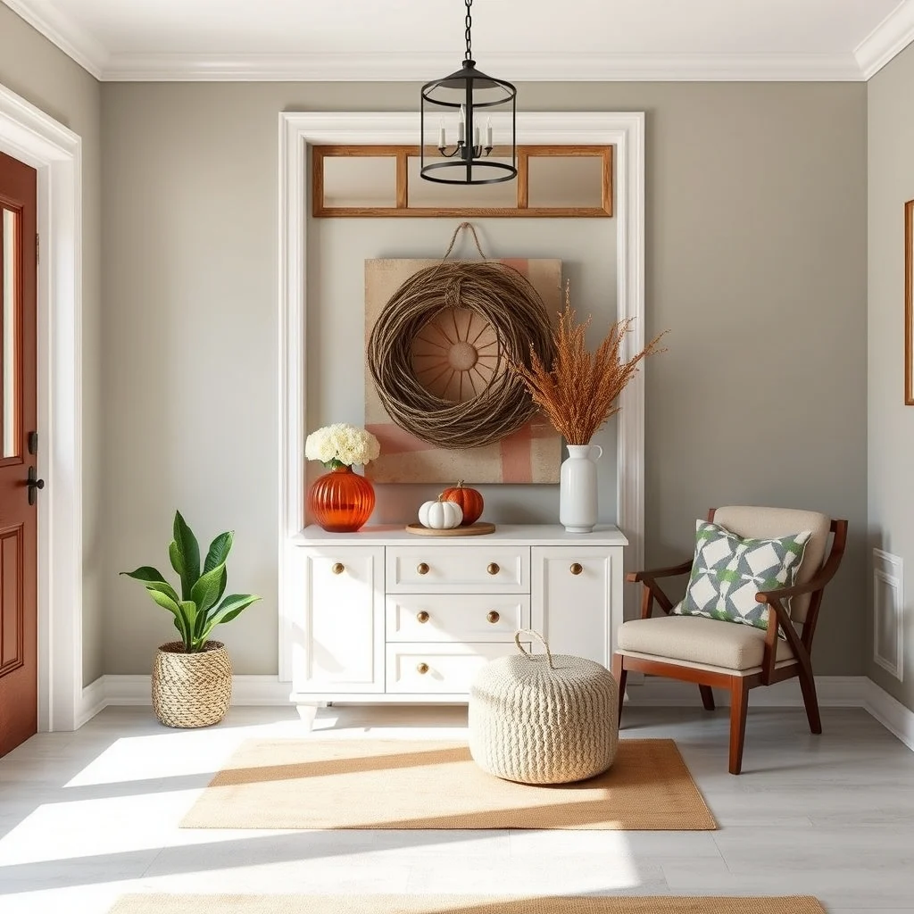 Affordable Fall Entryway Decor Ideas for a Warm First Impression interior: 7. Finish with a Scent That Welcomes - A subtle fragrance can turn an ordinary entrance into a memorable experience. Small soy candles in scents like cinnamon, clove, or spiced apple release a gentle aroma that lingers without overwhelming the senses. Place the