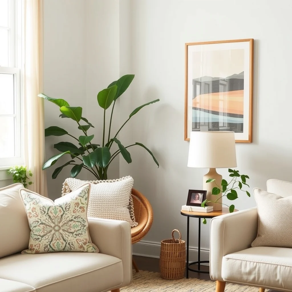 Budget-Friendly Spring Home Decor Ideas That Refresh a Room in One Day interior: 6. Update Lighting Fixtures with a New Lampshade - Changing a lampshade can dramatically alter the mood of a room. Opt for a shade in a natural fiber like jute or a light-colored linen, which softens the light and adds a tactile element. The