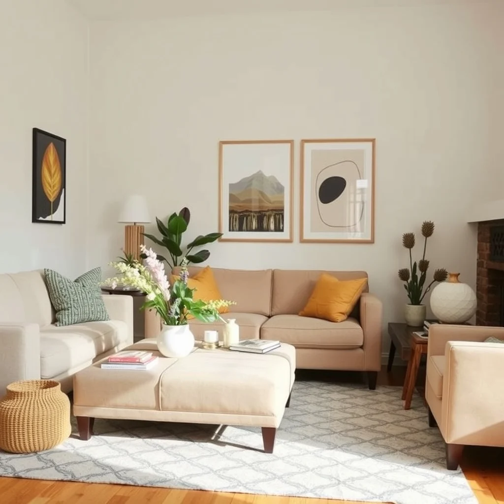Cozy Fall Living Room Decor Ideas for Small Apartments interior: 3. Choose Multipurpose Furniture - In a small apartment, each piece should earn its square footage. An ottoman with hidden storage serves as a footrest, extra seating, and a place to tuck away blankets or seasonal décor items. Look for