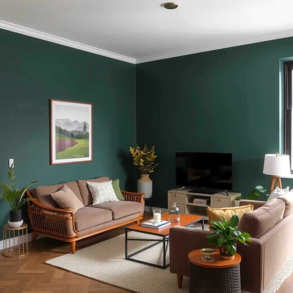 Cozy Fall Living Room Decor Ideas for Small Apartments interior: 5. Shift the Color Palette with Accessories - If repainting isn’t an option, swapping out accessories is an effective way to infuse autumn tones. Replace a bright throw pillow with one in a deep forest green, and exchange a sleek metal picture frame