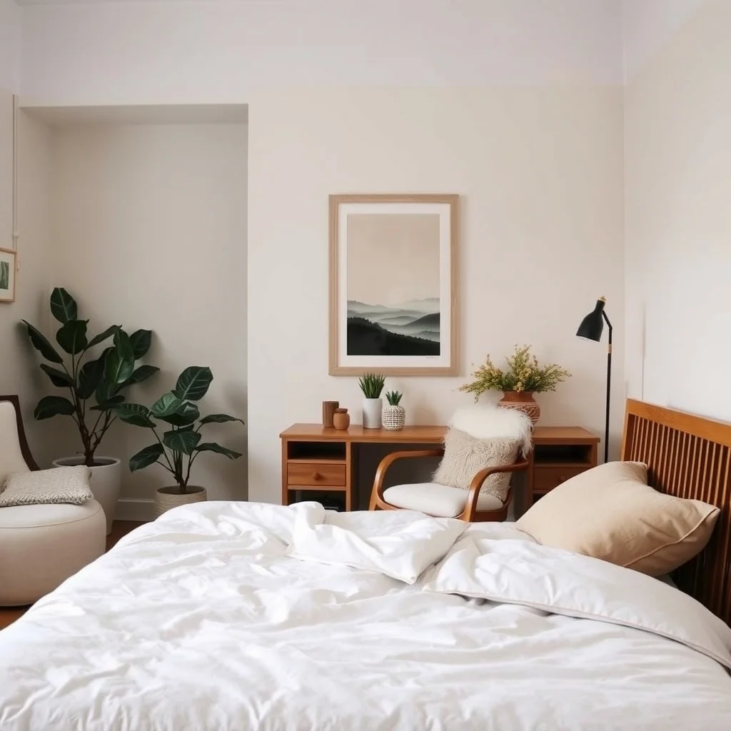 Cozy Winter Bedroom Decor Ideas for a Warm and Relaxing Retreat interior: 4. Choose Furniture Pieces That Invite Rest - A bed frame with a padded headboard adds both comfort and visual depth. Upholstered heads in velvet or linen invite you to lean back and read, while a wooden slat design offers a more minimalist