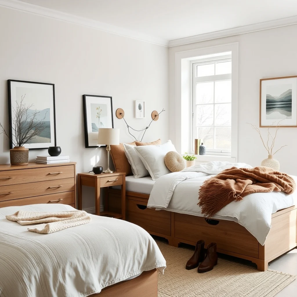 Cozy Winter Bedroom Decor Ideas for a Warm and Relaxing Retreat interior: 6. Optimize Storage to Keep the Space uncluttered - Winter often brings extra blankets, heavier coats, and seasonal footwear. Integrating storage solutions that blend with the decor helps maintain a serene atmosphere. Under‑bed drawers in a matching finish provide hidden space for extra bedding,