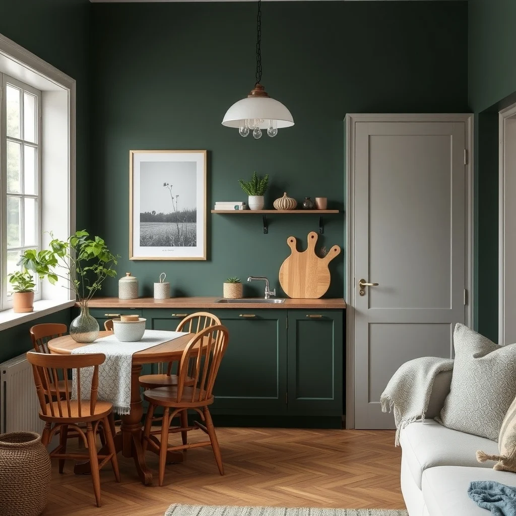 Dark Cottagecore Kitchen Ideas With Vintage Charm and Moody Colors interior: FAQ - How do I choose the right shade of dark green for my kitchen walls? Start by testing paint swatches on a small section of wall and observe them at different times of day. A shade