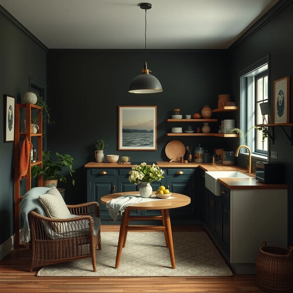 Dark Cottagecore Kitchen Ideas With Vintage Charm and Moody Colors interior: Final Thoughts - Blending dark, moody colors with cottagecore’s love of vintage details creates a kitchen that feels both timeless and personal. By selecting a deep wall hue, pairing weathered wood with brass, and layering soft textiles, you