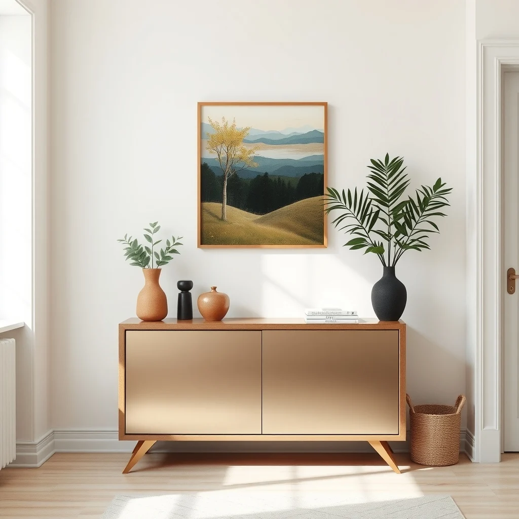 Elegant narrow console of brushed