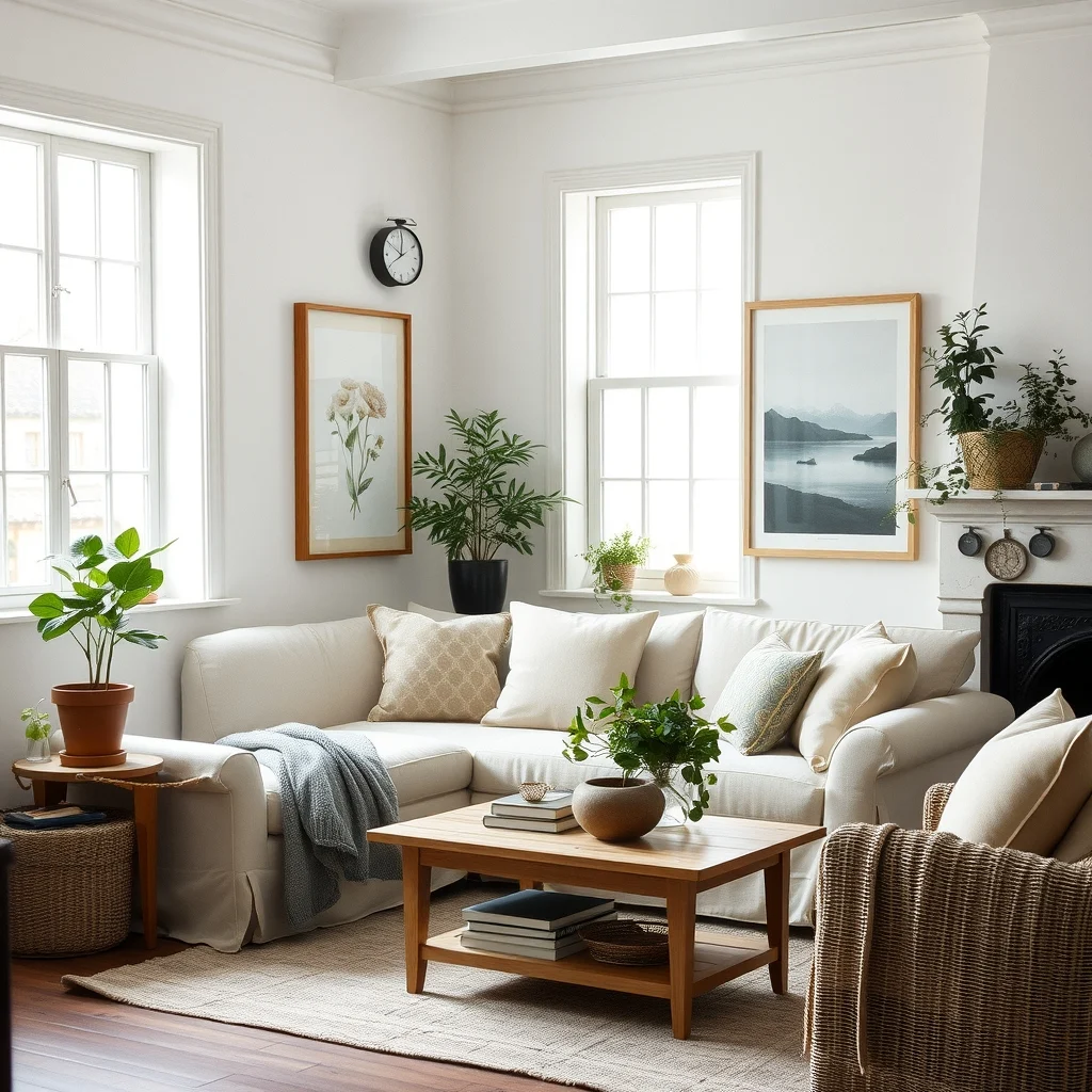 English Cottage Living Room Ideas for a Cozy and Collected Home interior: 2. Low, Overstuffed Seating Arrangements - A low sofa with a deep, overstuffed seat invites you to sink in and stay awhile. Slipcovers in linen or brushed cotton in muted hues—think dusty rose or muted teal—add a layer of comfort that