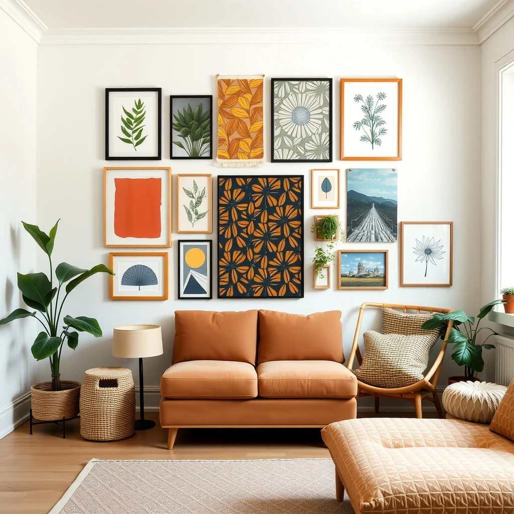 FunHaus Home Decor Ideas for a Playful Room With Bold Patterns interior: 3. Create a Patterned Gallery Wall - A gallery wall composed of frames in assorted sizes, each housing a bold‑patterned print or fabric panel, becomes both an art installation and a storage solution. By selecting patterns that echo each other’s color palette—perhaps