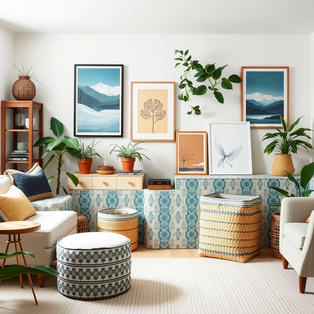 FunHaus Home Decor Ideas for a Playful Room With Bold Patterns interior: 7. Incorporate Patterned Storage Solutions - Storage doesn’t have to be purely functional; patterned bins, woven baskets, and fabric‑covered cabinets can serve as decorative statements. Opt for storage pieces that feature a bold print—such as a set of linen boxes with