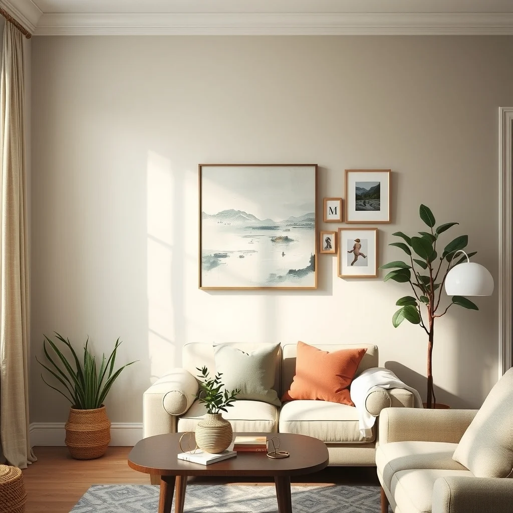 How to Decorate an Empty Living Room Corner Without Cluttering It interior: 4. Hang a statement piece of artwork or a small gallery - Turning the corner into a mini‑gallery gives the space personality without adding physical objects. A single canvas—perhaps a muted abstract in soft greys and blues—creates a focal point that anchors the corner. If you prefer