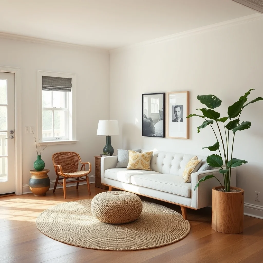 How to Decorate an Empty Living Room Corner Without Cluttering It interior: 7. Define the space with a textured rug or floor cushion - A small, textured rug anchors a corner, delineating it from the rest of the floor without adding bulky furniture. A natural‑fiber rug in a muted hue—think sisal or jute—adds subtle warmth and a tactile layer.