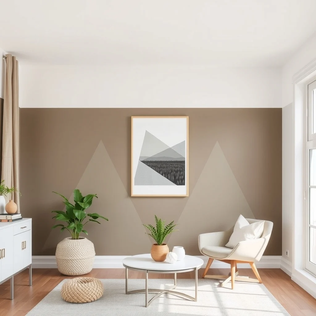 How to Decorate an Empty Wall Without Spending a Fortune interior: 5. Paint a Geometric Accent Directly on the Wall - Geometric painting adds a custom feel without the cost of a commissioned mural. Using painter’s tape, outline a simple pattern – perhaps a series of overlapping triangles or a staggered chevron – and fill the