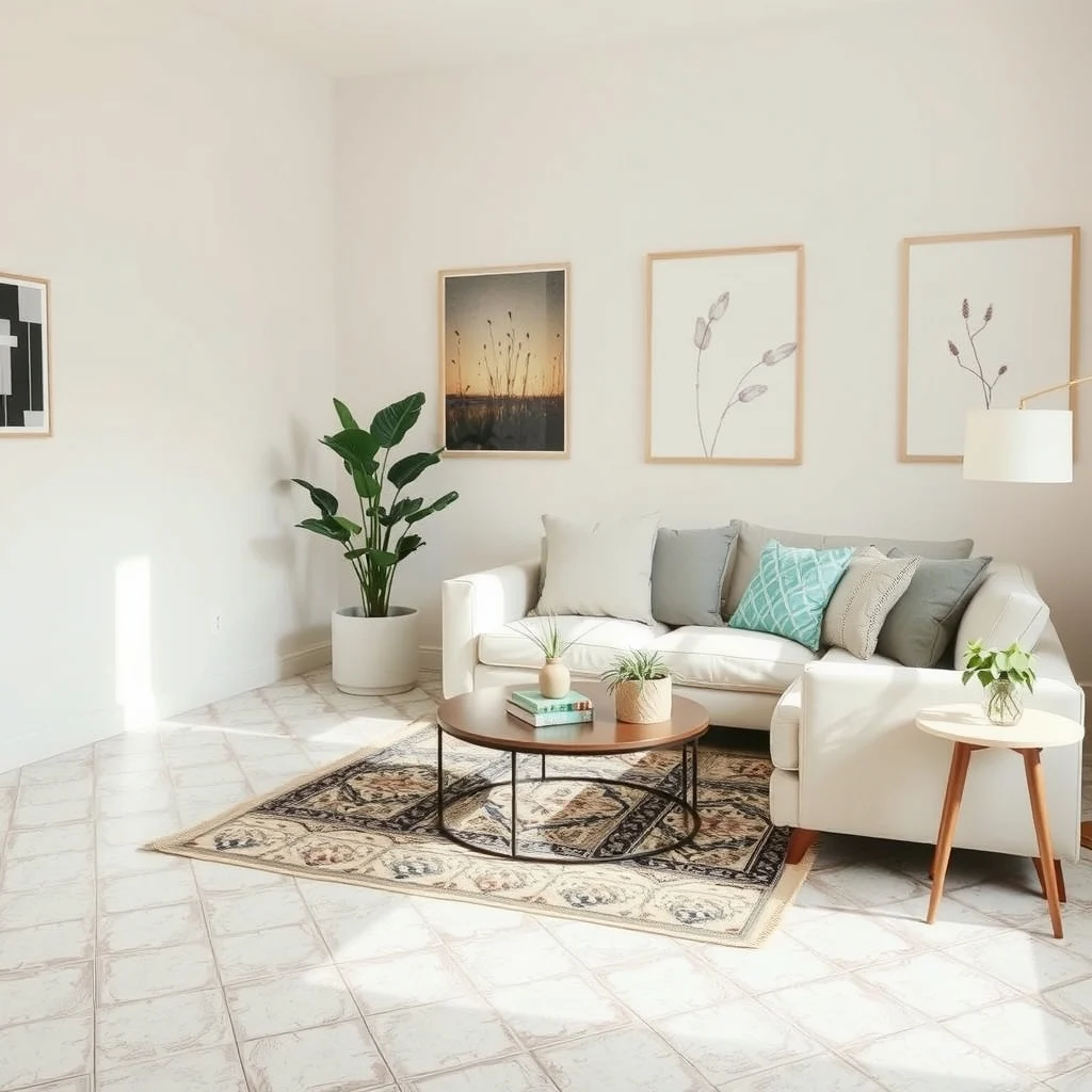 How to Hide Ugly Rental Floors Without Replacing Them interior: 3. Apply Decorative Floor Decals - Floor decals are a lightweight alternative to full‑size tiles. They come in large sheets that can be cut to fit around furniture, allowing you to mask the most unsightly sections while preserving the rest of
