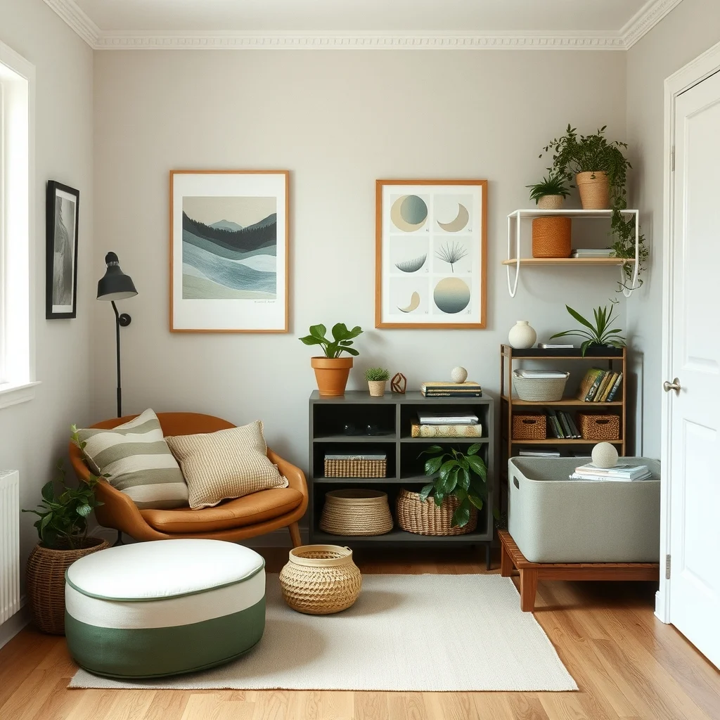 How to Organize a Small Home Without Making It Look Like a Storage Room interior: 4. Curate a Cohesive Color Palette to Minimize Visual Clutter - When objects share a common hue, they recede into the background, allowing the room to breathe. Opt for a restrained palette—soft greige walls, muted sage accents, and natural oak flooring—so that storage bins, baskets, and