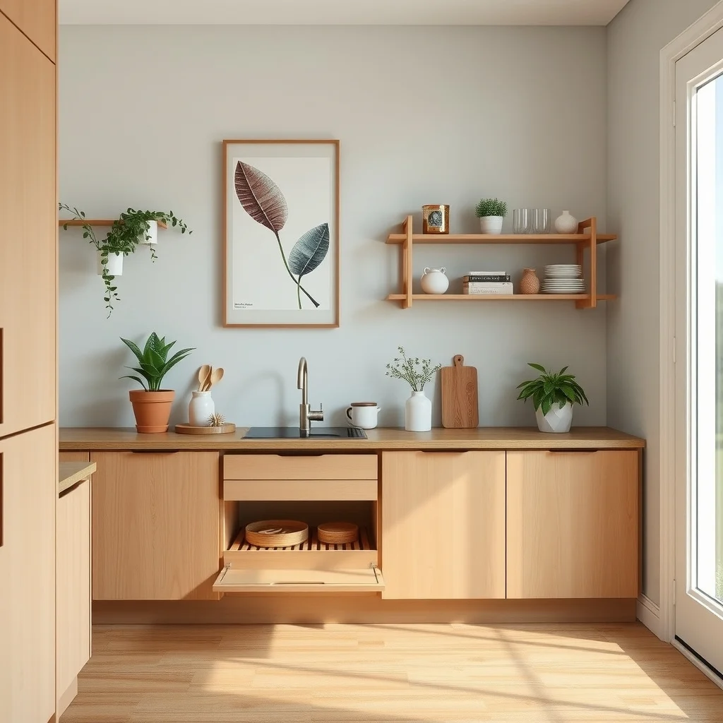 Kitchen Counter Organization Ideas for a Clutter-Free Small Kitchen interior: 4. Incorporate a Pull‑Out Cutting Board Drawer - A shallow drawer that slides out like a drawer but functions as a cutting board gives you a dedicated prep zone that disappears when not in use. The board can be made from bamboo or