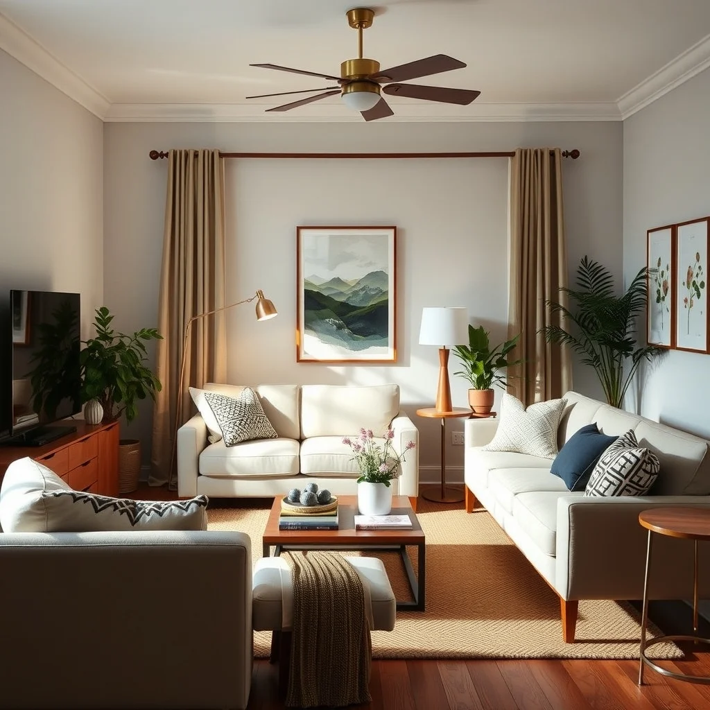 Living Room Decorating Ideas Using Furniture You Already Own interior: 7. Introduce Layered Lighting with What You Already Own - Good lighting is essential for a living room that feels welcoming after dark. Begin with the main overhead fixture, then add a floor lamp you might have stored in a bedroom corner. Position the floor