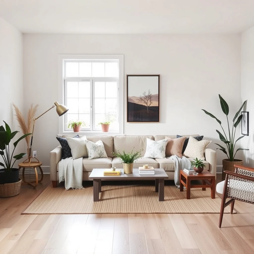 Living Room Makeover Ideas Under $200 That Look Surprisingly Expensive interior: 5. Introduce a Soft Area Rug with a Subtle Pattern - An area rug anchors a seating arrangement and can hide imperfections in the floor. Opt for a low‑pile rug in a natural fiber like jute or a blended polyester that carries a muted geometric pattern.