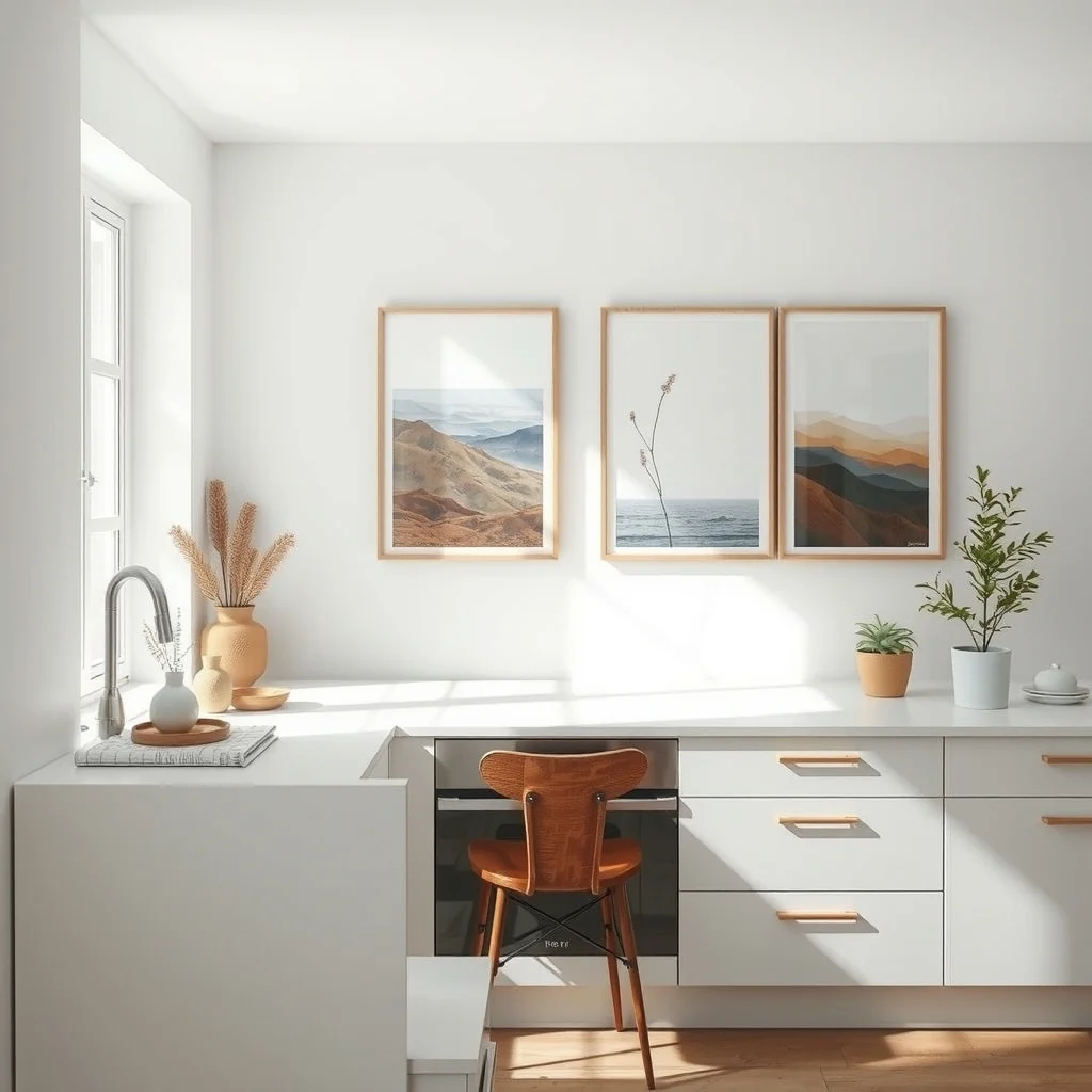 Minimalist white kitchen countertop over