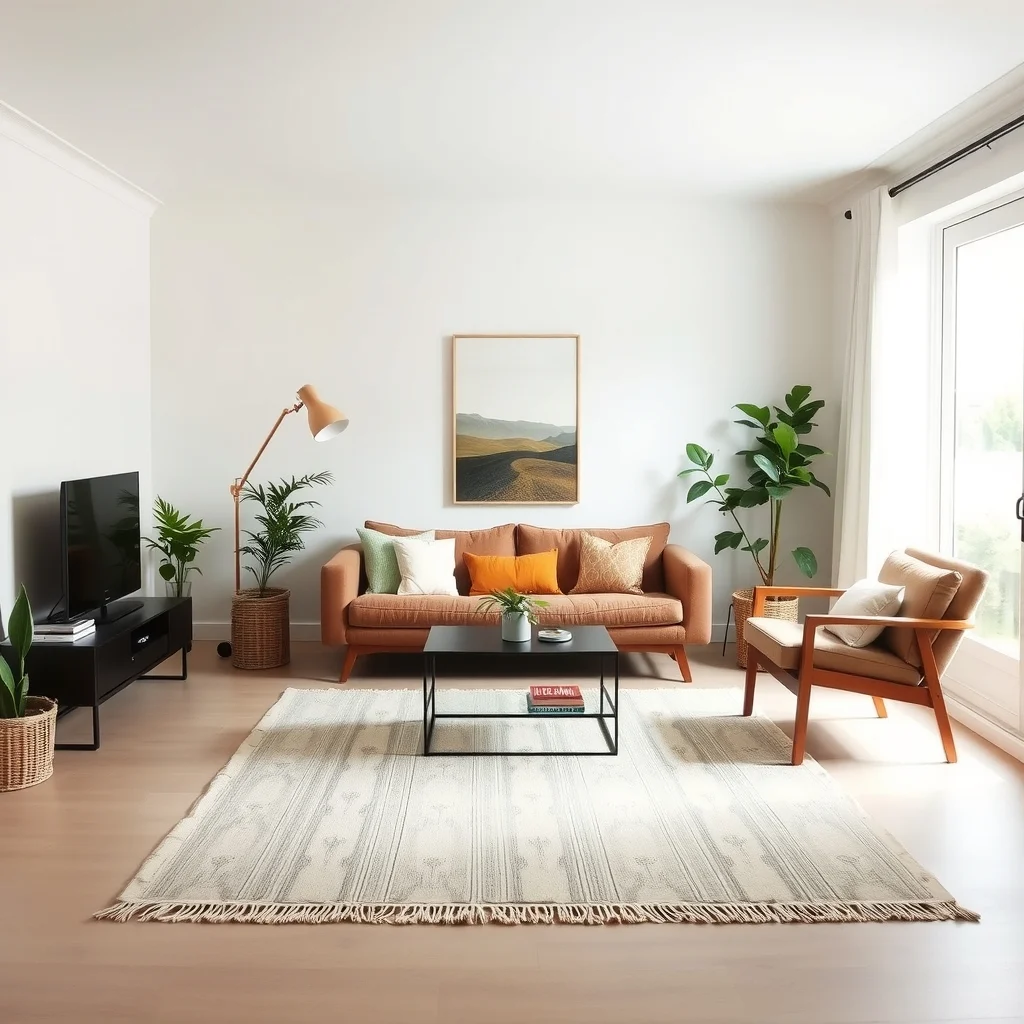 Narrow Living Room Furniture Layout Ideas That Improve the Flow interior: 2. Use a Floating Rug to Define Zones - A rug that sits away from the walls can delineate a seating area without the need for extra partitions. Select a rectangular rug that is slightly shorter than the room’s width, leaving a strip of