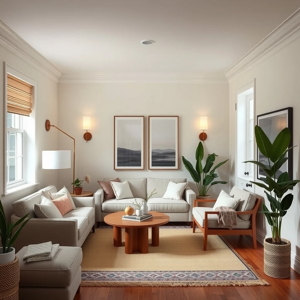 Narrow Living Room Furniture Layout Ideas That Improve the Flow interior: 5. Install Recessed or Wall‑Mounted Lighting - Overhead fixtures that hang low can make a narrow room feel even tighter. Recessed lighting or wall‑mounted sconces provide illumination without sacrificing headroom. A pair of dimmable sconces flanking the main seating wall casts a
