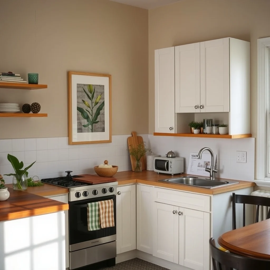 Rental Kitchen Decorating Ideas That Hide Outdated Cabinets interior: 2. Apply Peel‑and‑Stick Cabinet Refacing Film - Vinyl refacing film has come a long way; today’s options mimic wood grain, matte lacquer, or even bold colors without the mess of paint. The film adheres directly to the cabinet surface, and a heat