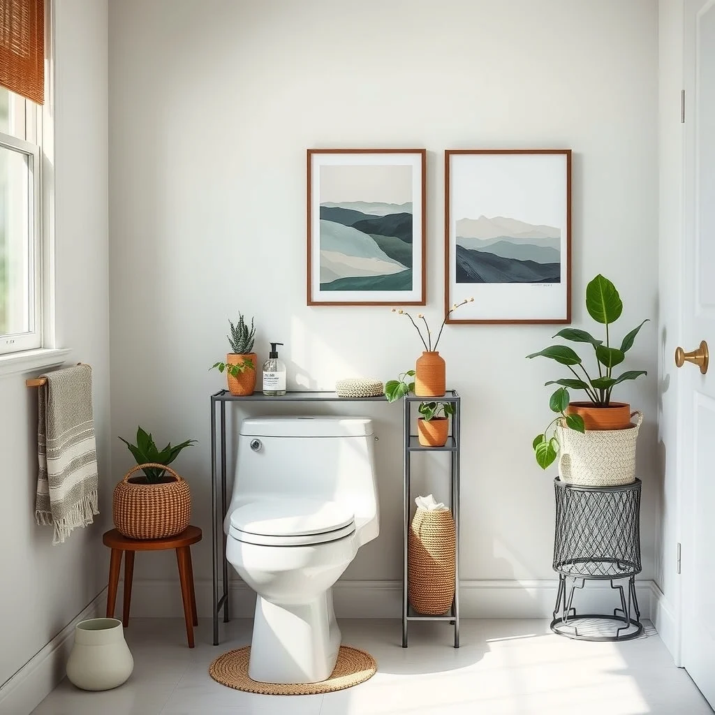 Renter-Friendly Bathroom Makeover Ideas With No Permanent Changes interior: 2. Freestanding Over‑the‑Toilet Storage - Many rentals lack built‑in shelving, leaving bathroom essentials scattered on counters. A freestanding storage unit that slides over the toilet can add vertical space without drilling. These pieces often feature a metal frame with bamboo