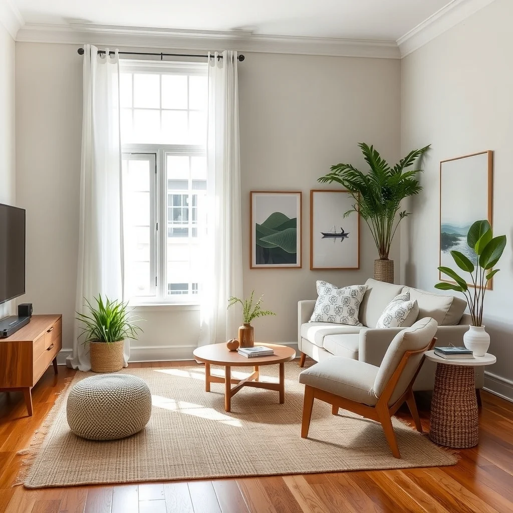 Renter-Friendly Living Room Ideas That Look Custom Without Renovation interior: 4. Area Rugs That Anchor the Space and Introduce Texture - An area rug does more than protect hardwood; it defines zones, adds color, and introduces tactile interest. A natural‑fiber rug in a light jute hue works well in sun‑filled rooms, offering a subtle texture that