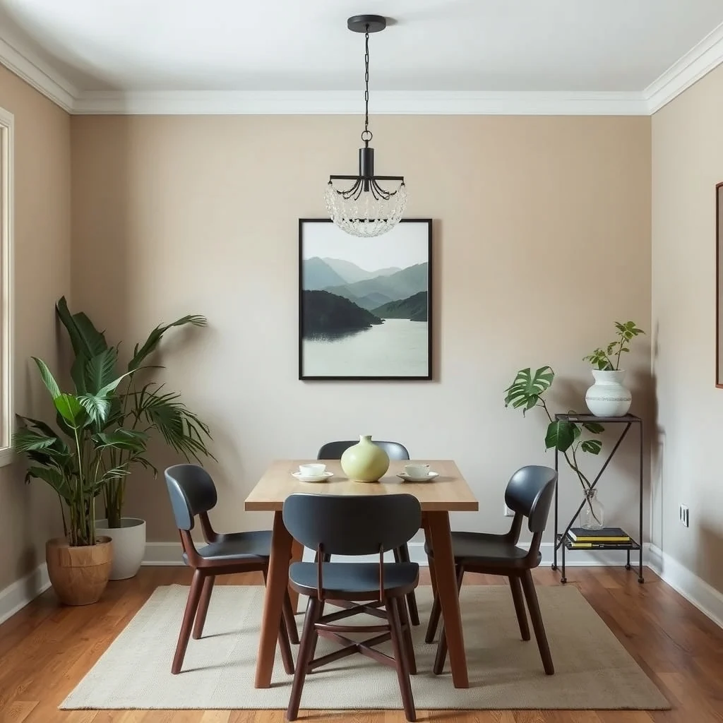 Small Dining Room Decorating Ideas That Make Meals Feel Special interior: 5. Embrace a Cohesive Color Palette - Choosing a limited color scheme helps a small dining room feel larger and more harmonious. Soft, muted tones such as warm greige on the walls allow natural light to bounce, while a deeper accent—perhaps a