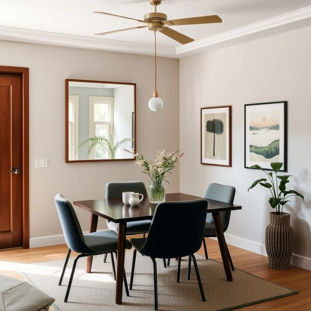 Small Dining Room Decorating Ideas That Make Meals Feel Special interior: 6. Incorporate a Statement Mirror - A well‑placed mirror can double the perception of space by reflecting light and the surrounding décor. A rectangular mirror with a thin wooden frame hung opposite a window captures daylight and spreads it across the