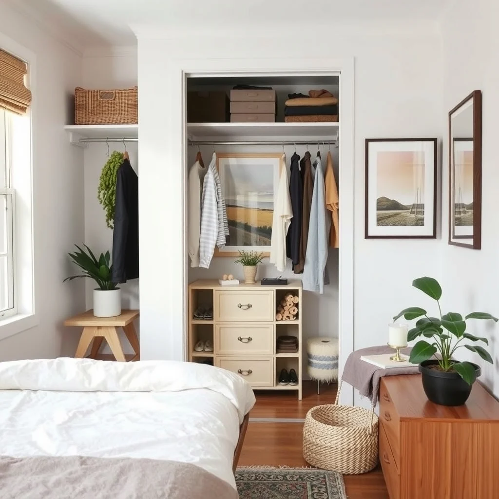 Small Guest Bedroom Ideas That Make Visitors Feel Comfortable interior: 5. Optimize Closet and Wardrobe Space - Even a narrow built‑in closet can become functional with the right organization. Install a double‑hang rod to accommodate coats and jackets, and add a few slim pull‑out baskets for toiletries or extra linens. A simple