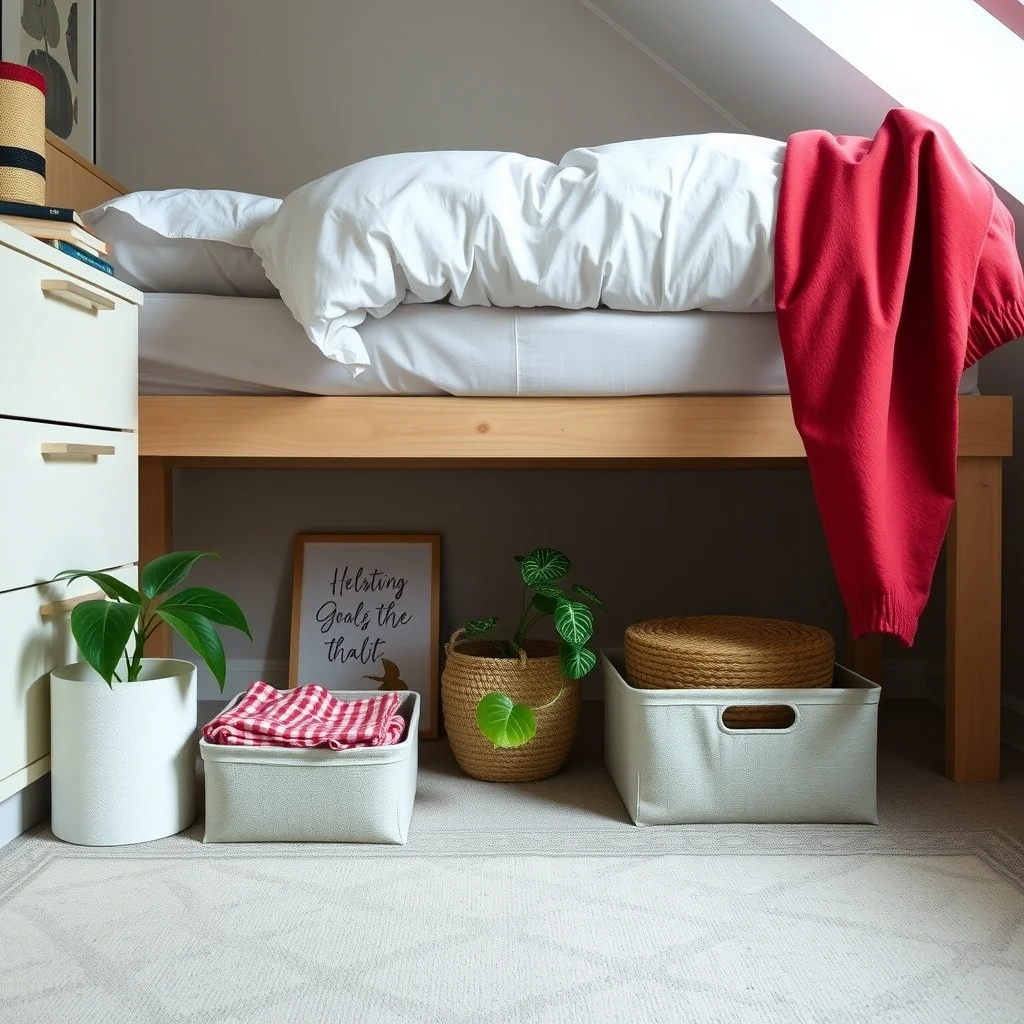 Under-Bed Storage Ideas That Keep a Small Bedroom Looking Calm interior: 5. Bed Risers Paired with Stackable Storage Boxes - Raising a low‑profile bed with sturdy risers instantly creates an extra foot of vertical space. Once the bed is elevated, stackable plastic or fabric boxes can be tucked beneath, turning the under‑bed area into a