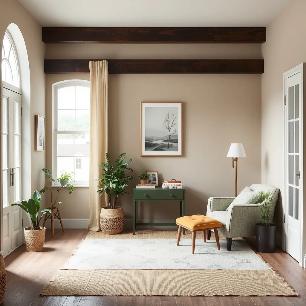 Vintage Coffee Corners interior: 5. Choose a Color Palette That Echoes the Past Without Overpowering - Muted hues work best for a vintage coffee corner, allowing the furniture and accessories to shine. Soft sage, warm greige, or a faded mustard can coat the walls or a small accent panel, creating a