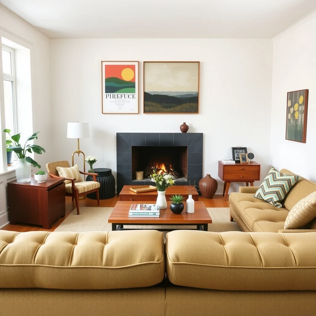 Vintage Modern Living Room Ideas That Mix Old Furniture With Clean Lines interior: 6. Incorporate a vintage storage chest as a coffee table - A sturdy cedar chest from the 1970s can double as a coffee table while providing hidden storage for blankets, magazines, or board games. Its solid construction and natural scent bring an organic element that softens