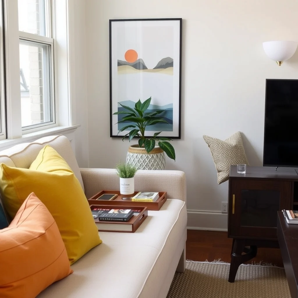 What to Do With the Awkward Space Beside Your Sofa interior: 4. Place a low‑profile side table with a tray - If you prefer a more flexible solution, a low side table topped with a decorative tray can serve multiple purposes. The tray keeps everyday items—remote controls, a smartphone, a stack of magazines—organized and prevents them