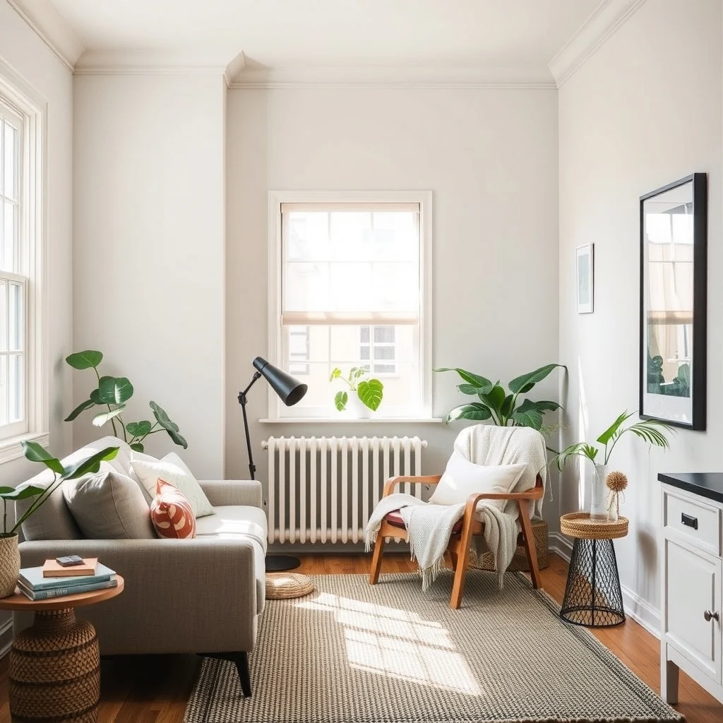 What to Do With the Awkward Space Beside Your Sofa interior: FAQ - How wide should the space be for a reading chair? A reading chair typically needs about 30 inches of width and 30 inches of depth to sit comfortably. If the gap is narrower, consider a