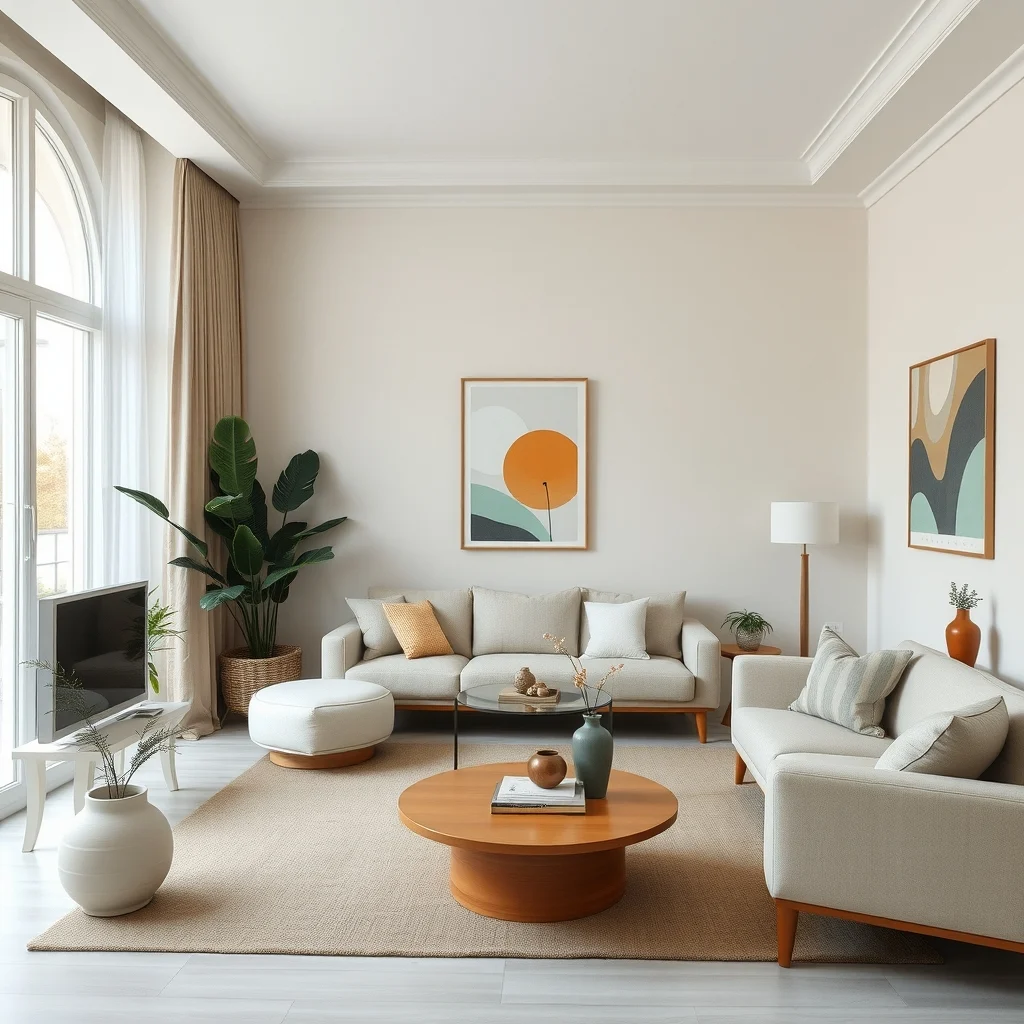 Wide view of Neo Deco living room
